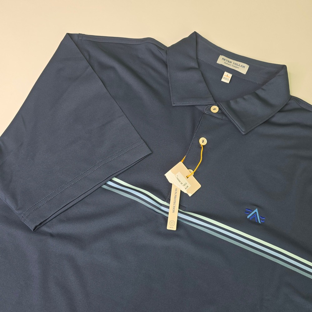 Peter Millar Summer Comfort Mens Large Navy Blue Polo Shir Congaree Golf Logo